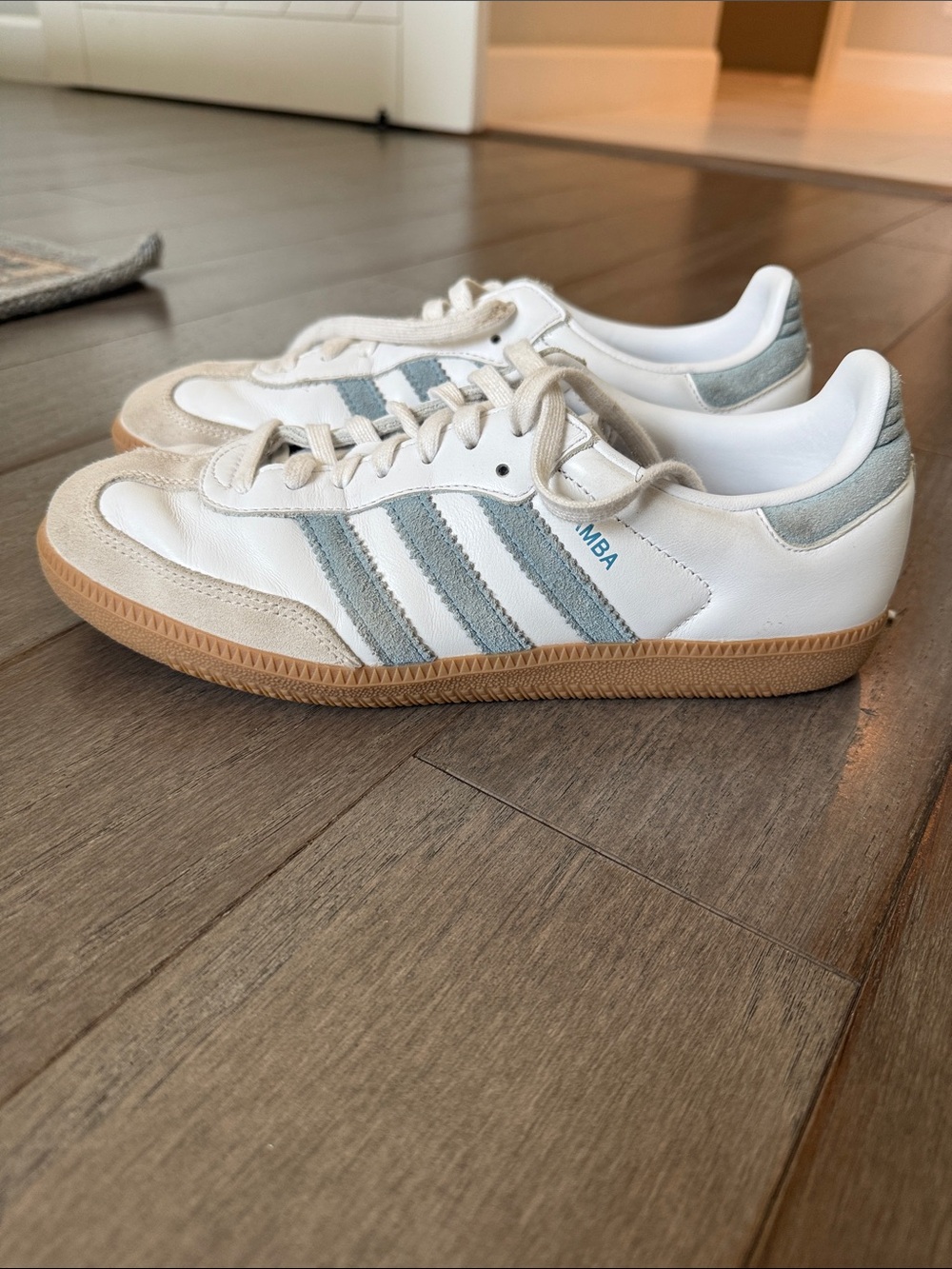 adidas Kids White and Light Blue Retro-Style Sneakers